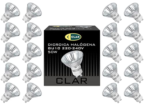 CLAR - GU10 Halogen 50 W, Halogen Reflector 50 W, Halogen Spotlight Bulb, 50 Watt Halogen Bulb, Halogen Bulb, Reflector Lamp (Pack 20) von CLAR