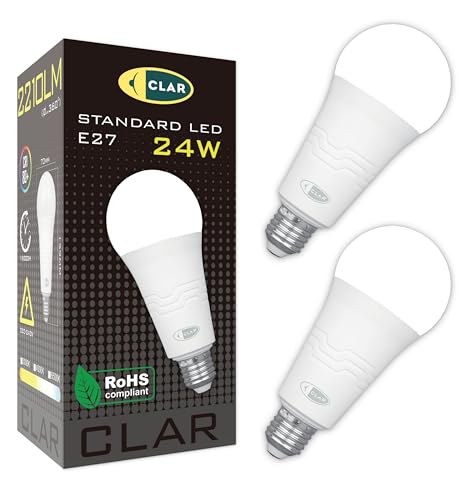 CLAR - LED Birne E27 Extra Hell 24W, LED E27 200W/150W, Glühbirne hell, E27 LED 200W/150W, Helle Glühbirne, LED Lampe E27 Warmweiss (Pack 2) von CLAR