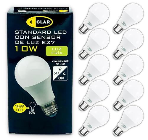 CLAR - Glühbirne mit Dämmerungssensor, Glühlampe mit Dämmerungssensor, LED Mit Dämmerungssensor E27, LED Dämmerungssensor, Sensor LED Lampe, Daylight Sensor, 10W 6000Kº (Pack 10) von CLAR