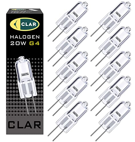 CLAR- Halogen G4, G4 12V 20W, Halogen 12V 20W, Stiftsockellampe Halogen Leuchtmittel G4, Spiegelschrank Lampe G4 Halogen (Pack 10) von CLAR
