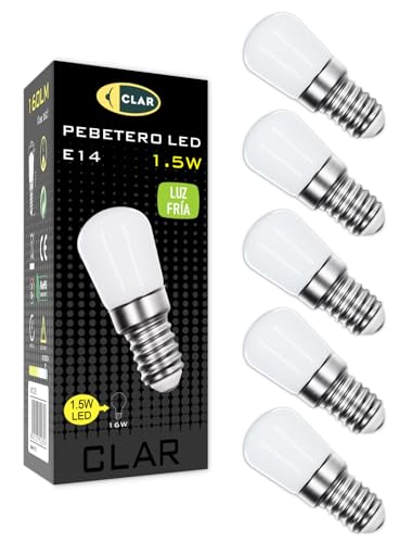 CLAR - Kühlschranklampe LED, E14 LED, Glühbirne E14, Kühlschrank Glühbirne, E14 Glühbirne, LED E14, Kühlschrank Licht, Leuchtmittel E14, LED Birne E14, 1,5W (Pack 5) von CLAR