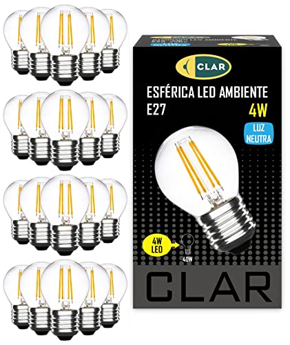 CLAR - LED E27, Glühbirne Neutralweiss, Tropfen Vintage, 4W Filament, LED Retro 30-40W, Birne Neutralweiß 4000ºK (Pack 20) von CLAR