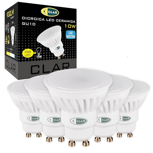 CLAR- LED GU10 LED Neutrales Weiß, 10W GU10 LED, Leuchtmittel GU10, GU 10 LED, LED Lampe GU10, LED Leuchtmittel GU10 Neutrales Weiß 4000ºk (Pack 5) von CLAR