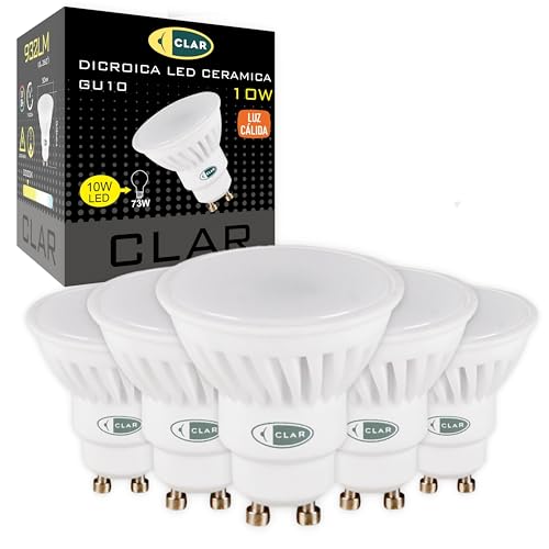 CLAR- LED GU10 LED Warmes Weiß, 10W GU10 LED, Leuchtmittel GU10, GU 10 LED, LED Lampe GU10, LED Leuchtmittel GU10 Warmes Weiß 3000ºk (Pack 5) von CLAR