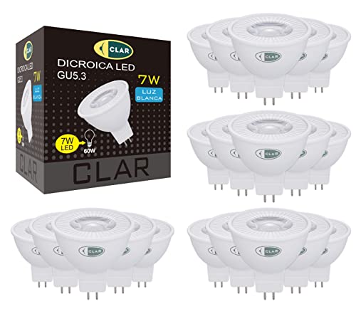 CLAR - GU 5.3 LED, GU5.3 LED, MR16 LED 12V, LED GU 5.3, LED Halogen Ersatz, 12V LED, LED Spot 12V, LED GU5.3 Neutralweiss, LED 12V GU5.3, 12V LED Lampe, 7W 4000ºK (Pack 20) von CLAR