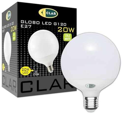 CLAR - LED-Glühbirne 20W, LED-Glühbirne, große LED-Glühbirne, runde LED-Glühbirne, Leuchtkugeln, Glühbirne, 20W Kaltweiß 6000ºk (Pack 1) von CLAR