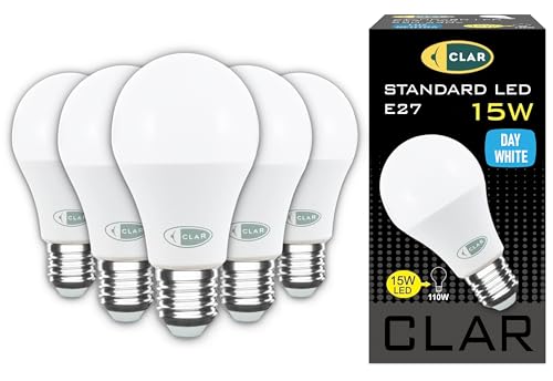 CLAR - LED Glühbirne E27, E27 LED, LED Birne E27, LED E27, LED Glühbirne, Glühbirne LED, Glühbirne E27, Leuchtmittel E27, LED Leuchtmittel E27 100W-120W, 15W 4000ºK (Pack 5) von CLAR