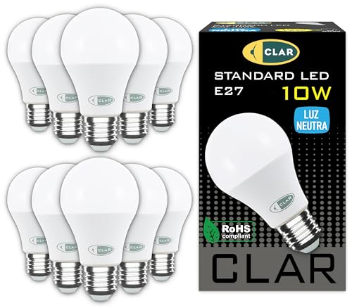 CLAR - LED Glühbirne E27, E27 LED, LED Birne E27, LED E27, LED Glühbirne, Glühbirne LED, Glühbirne E27, Leuchtmittel E27, LED Leuchtmittel E27 100W-80W, 10W 4000ºK (Pack 10) von CLAR