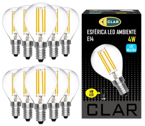 CLAR - LED Lampe E14 4W Filament, Leuchtmittel E14, Vintage, LED Glühbirne E14, LED Birne Classic 45-55 W, Neutralweiß 4000ºK (Pack 10) von CLAR