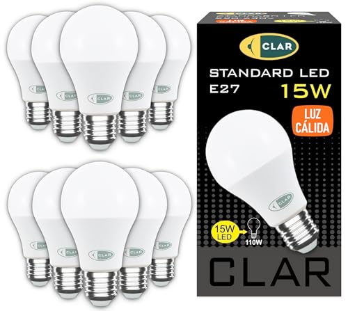 CLAR - E27 LED Warmweiss, LED Glühbirne E27, LED E27 Warmweiss, Glühbirne E27, LED Birne E27, Leuchtmittel E27, LED Glühbirne, Glühbirne LED, LED E27 100W-120W, 15W (Pack 10) von CLAR