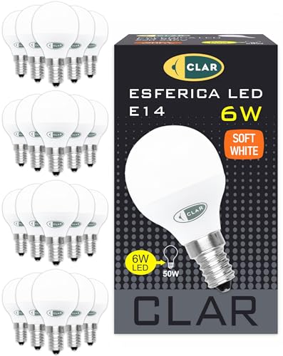 CLAR - Led Lampe E14 6W, E14 Glühbirne, Led Leuchtmittel E14, (Entspricht 40-50W), LED Glühbirne, LED E14 6W Neutralweiß 2700ºK (Pack 20) von CLAR