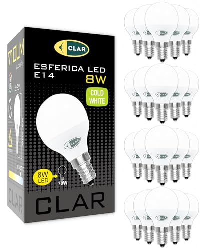 CLAR - Led Lampe E14 8W, E14 Glühbirne, Led Leuchtmittel E14, (Entspricht 60-70W), LED Glühbirne, LED E14 8W Kaltweiß (Pack 20) von CLAR