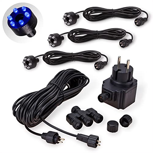 CLGarden 3er Set LED Ringe blau 10 Meter Kabel 12 Volt Netzteil Springbrunnen Beleuchtung Quellsteinbeleuchtung DIY von CLGarden