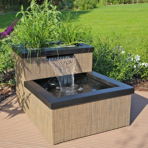 CLGarden Miniteich MTWS1 mit Wasserfall LED Beleuchtung Pumpe Set Mini Teich für Garten Balkon Terrasse von CLGarden