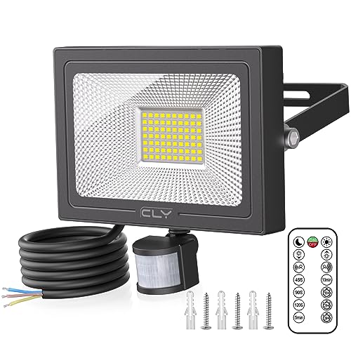 CLY 60W LED Strahler mit Bewegungsmelder Außen Fernbedienung 5200LM Super Hell 6500K Kaltweiß LED Fluter IP66 Wasserdicht Außenstrahler Helligkeit Einstellbar Scheinwerfer für Garten Garage Hof von CLY