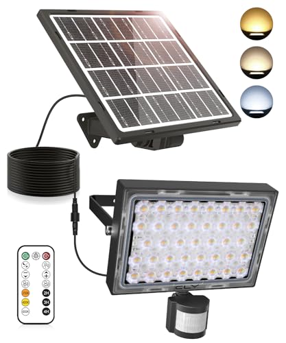 CLY Solarlampen mit Bewegungsmelder 30W, 2600LM Solar Strahler IP66 Außenwandleuchte, Gartenleuchten mit 5m Kabel, Solarleuchten für Außen, Garage Patio von CLY