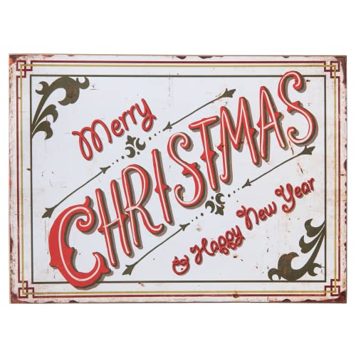 Weihnachts Wandbild mit Hinweis auf Frohe Weihnacht: MERRY CHRISTMAS, Material Holz, Maße 40 x 30 cm, Clayre & Eef Markenartikel, Farbe rot weiß von CmD