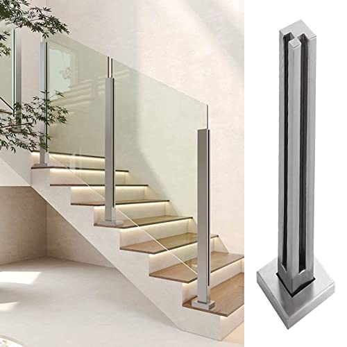 Glasgeländer Glasgeländerpfosten Im Innen- und Außenbereich, Silbernes Quadratisches Treppenglas-Balustradensystem, Hochleistungsplattformgeländer-Zaunstangenhandlauf, 85/95/105cm (Color : Corner pos von CMYUN