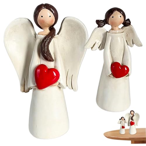 1pc kleine Engelsfiguren, 2pcs Harz Angel Statuen mit Herz, 4,7 ＆ 3,7 Zoll Engel Geschenke für Frauen Mutter, Sammlergelendekor für Heimtischdekoration von CNAFGBGG