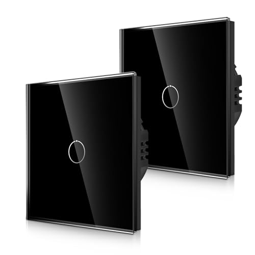 2er-Pack CNBINGO Touch Lichtschalter unterputz in Schwarz - einfach Wandschalter mit Status-LED und Glas Panel - Kein Neutralleiter Erforderlich - 1 Fach Berührungsschalter - 500 W/Fach von CNBINGO