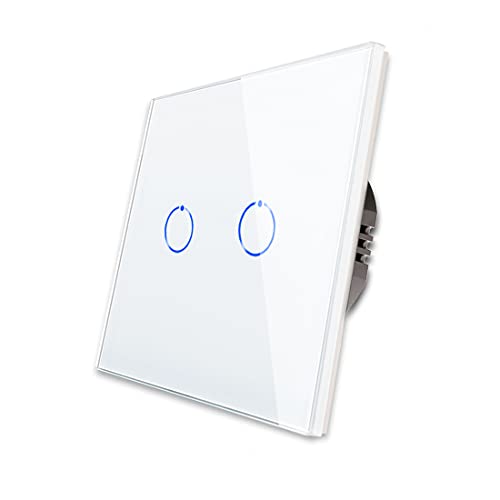CNBINGO Wechselschalter unterputz - Touch Lichtschalter zweifach - Wandschalter Weiß - Berührungsschalter mit Glas Panel und Status-LED - 800W/Fach von CNBINGO
