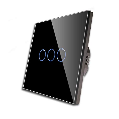 CNBINGO Touch Lichtschalter unterputz - Wandschalter dreifach in Schwarz - Haptische Oberfläche - Berührungsschalter mit Glas Panel und Status-LED - 500W/Fach von CNBINGO