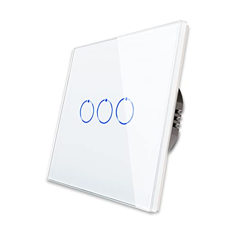 CNBINGO Touch Lichtschalter unterputz - Wandschalter dreifach in Weiß - Haptische Oberfläche - Berührungsschalter mit Glas Panel und Status-LED - 500W/Fach von CNBINGO