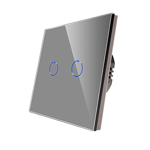 CNBINGO Touch Lichtschalter unterputz - Wandschalter zweifach in Grau - Haptische Oberfläche - Berührungsschalter mit Glas Panel und Status-LED - 500W/Fach von CNBINGO