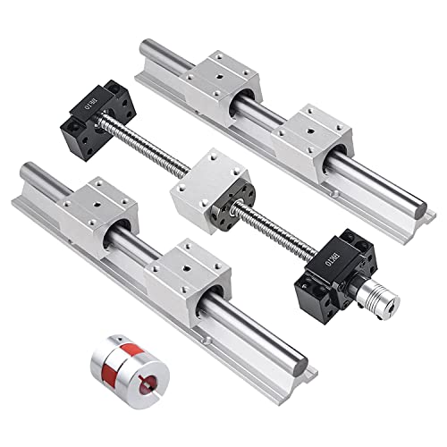 CNCMANS 16mm Linearführung und 12mm Kugelumlaufspindel Satz, SBR16-600mm Linearschiene mit SBR16UU Lagerblock + SFU1204-550mm Kugelumlaufspindel mit 2 Kupplung, BK10/BF10 und Muttergehäuse von CNCMANS