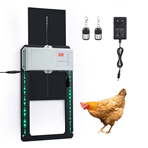 CO-Z Automatische Hühnerklappe 30W Hühnertür Türöffner Hühnerstall mit Lichtsensor Zeitschaltuhr Fernbedienung Hühnerstalltor Hühnerhaus Öffner Kit für Sichere Hühnerhaltung (Mit Schieber 30 x 45 cm) von CO-Z
