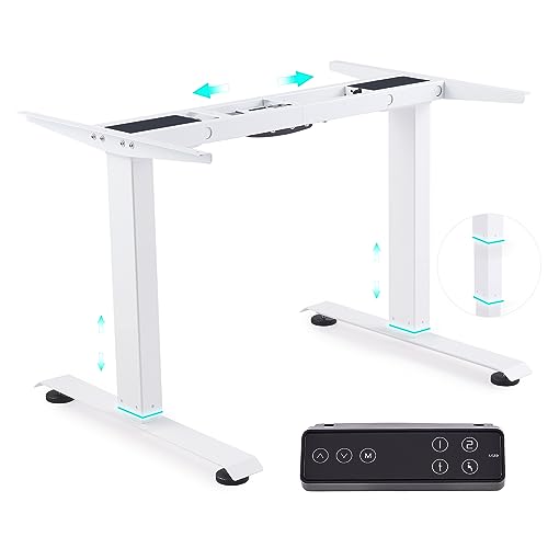 CO-Z Elektrisches Tischgestell 2 Motoren Höhenverstellbarer Schreibtisch Schreibtischständer Elektrisch Touchscreen & Stahlfüßen mit Memory-Steuerung und Softstart/-Stop (Weiß & 3-Fach-Teleskop) von CO-Z