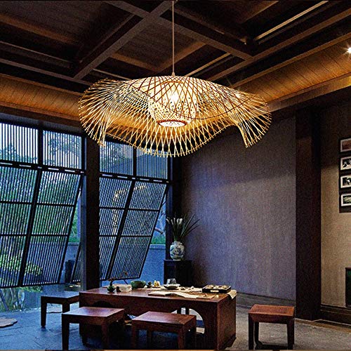 COCOL Natürlicher Bambus Gewebter Pendellampe Retro Land Hängelampe Handgewebte E27 Pendelleuchte Villa Korridor Wohnzimmer Beleuchtung Kronleuchter Dekorative Licht,100cm von COCOL