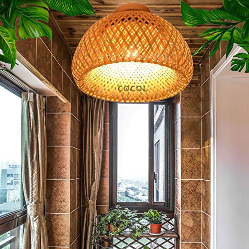 COCOL Retro Bambus Gewebte Deckenleuchte Land Bambus Und Rattan Deckenlampe Handgewebte Deckenlicht Zu Fuß Wohnzimmer Schlafzimmer Beleuchtung Lampe Dekorative Lampe,Ø30cm*H18cm von COCOL