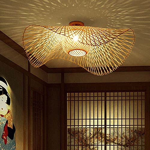 COCOL Retro Deckenlampe Handgewebte Deckenleuchte Land Deckenlicht Natürlichen Bambus Und Rattan E27 Korridor Beleuchtung Kronleuchter Esszimmer Wohnzimmer Schlafzimmer Dekorative Lampe,85cm von COCOL