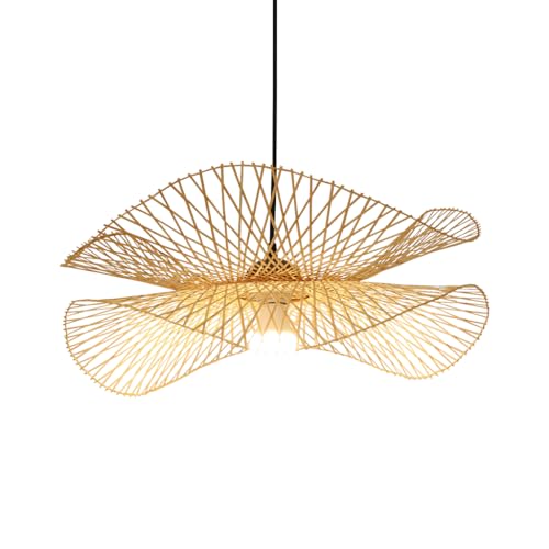 COCOL Vintage Bambus Gewebte Hängelampe Land Bambus Gewebte Lampe Handgewebte Pendellampe E27 Naturbambus Esszimmer Wohnzimmer Korridor Dekorative Beleuchtung Deckenleuchte,45cm von COCOL