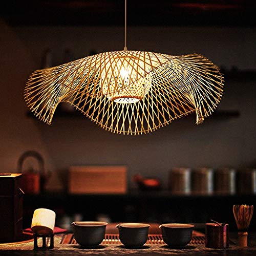 Natürliche Bambus Hängelampe Land Bambus Gewebte Lampe Höhenverstellbare E27 Beleuchtung Pendelleuchte Villa Schlafzimmer Wohnzimmer Dekoration Pendellampe Bambus Rattan Lampe,65cm von COCOL