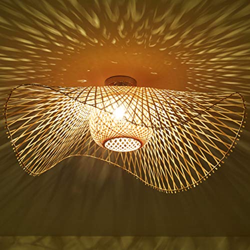 COCOL Natürliche Deckenlampe Aus Bambus Und Rattan Landbeleuchtung Deckenleuchte E27 Retro Deckenlicht Handgewebte Korridorlampe Schlafzimmer Restaurant Dekoration Lampe Energiesparlampe,100cm von COCOL