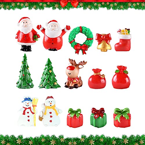 CODIRATO 15 Stück Mini Weihnachten Figuren Weihnachten Miniatur Ornamente Harz Weihnachtsfiguren Mini Weihnachtsmann Weihnachten Kunstharz Dekofiguren Miniatur Schneemann Figuren für Weihnachten Deko von CODIRATO