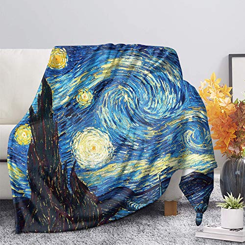 COEQINE Flanelldecke für Kinder und Mädchen, Van Gogh Sternenhimmel-Design, Überwurf, Decke, weich, leicht, wendbar, Bettüberwurf für Couch von COEQINE