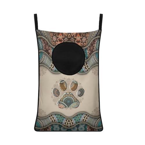 COEQINE Große Wäschesack zum Aufhängen, 76,2 x 50,8 cm, für Tür, Schlafzimmer, leicht, braun, Boho-Hundepfoten, niedliches Tribal-Muster, Aufbewahrungstasche mit Pfotenmotiv von COEQINE