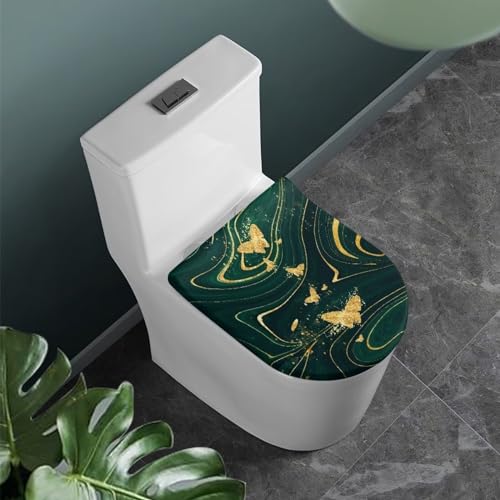COEQINE Grüner goldener Marmor-Druck, weicher Badezimmer-WC-Deckelbezug, maschinenwaschbar, Sitzbezüge grüner Marmor, weicher Bezug für Badezimmer für Frauen von COEQINE