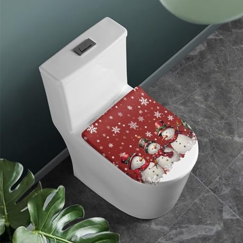 COEQINE Rote Weihnachten WC Deckel Abdeckung Sets Für Badezimmer, Schneemann Drucken Tilet Deckel Sitzbezug Einzelbezug für Wohnkultur von COEQINE