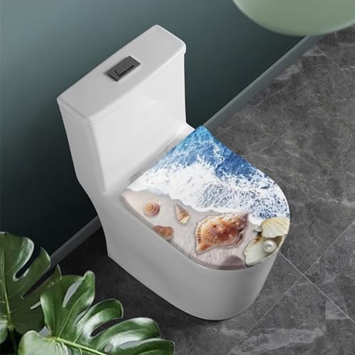 COEQINE Toilettendeckelbezug mit Meeresstrand-Motiv, Winter-WC-Deckelbezug für Badezimmer, leicht, waschbar, beziehbar von COEQINE