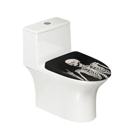 COEQINE Toilettendeckelbezug mit Totenkopf-Aufdruck, schwarz, widerstandsfähig, waschbar, Badezimmer-Dekoration, 1 Stück, niedlicher Totenkopf-Druck, WC-Deckel, staubdicht von COEQINE