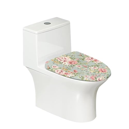 COEQINE WC-Deckelbezug mit grünem Blumenmuster, länglich, Retro-Blumendruck, dehnbar, waschbar von COEQINE
