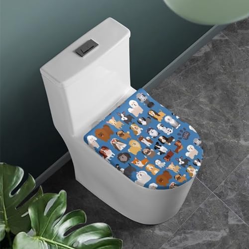 COEQINE WC-Tank-Abdeckung Deckel Blau Niedliche Hunde Drucken Dekorationen für Zuhause WC-Sitzbezug Ersatz für Party von COEQINE