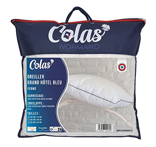 COLAS NORMAND | Fest Kopfkissen | 60 x 60 cm | Finish mit blauen Paspeln, Baumwollperkal, waschbar bei 30 °C von COLAS NORMAND