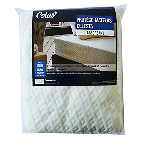 Colas Normand Celesta Matratzenschoner, saugfähig, 140 x 190 cm, 100% recyceltes Polyester, hypoallergen und weich, 25 cm Kappe von COLAS NORMAND