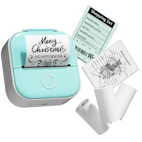 T02 Mini Drucker, Tragbarer Sticker Printer mit 3 Papierrollen, Bluetooth Pocket Printer, Inkless Thermodrucker, Portable Etikettendrucker Aufkleberdrucker für Notizen, Memos, Zeitschriften, DIY von COLORWING