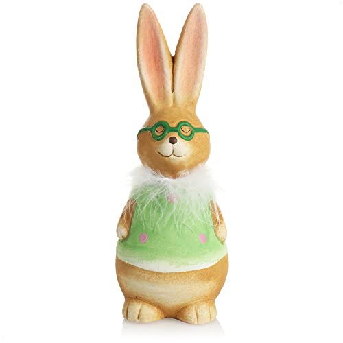 com-four® Deko Aufsteller für Ostern, Bunte Osterhasen mit Brille, Osterdeko zum Hinstellen, Osterdekoration aus Keramik (1 Stück 25 cm grün) von com-four